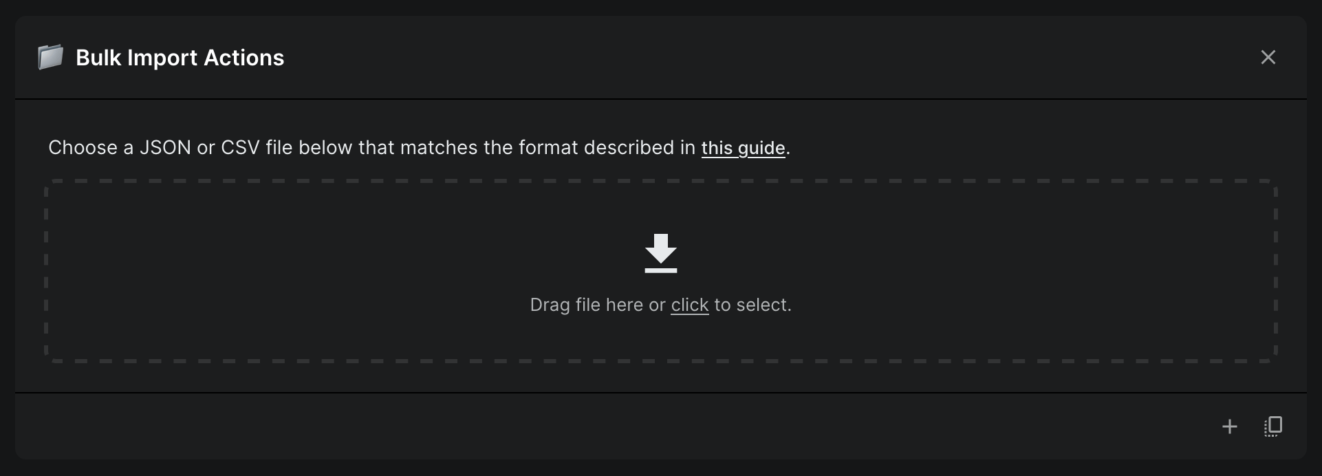 Bulk import actions