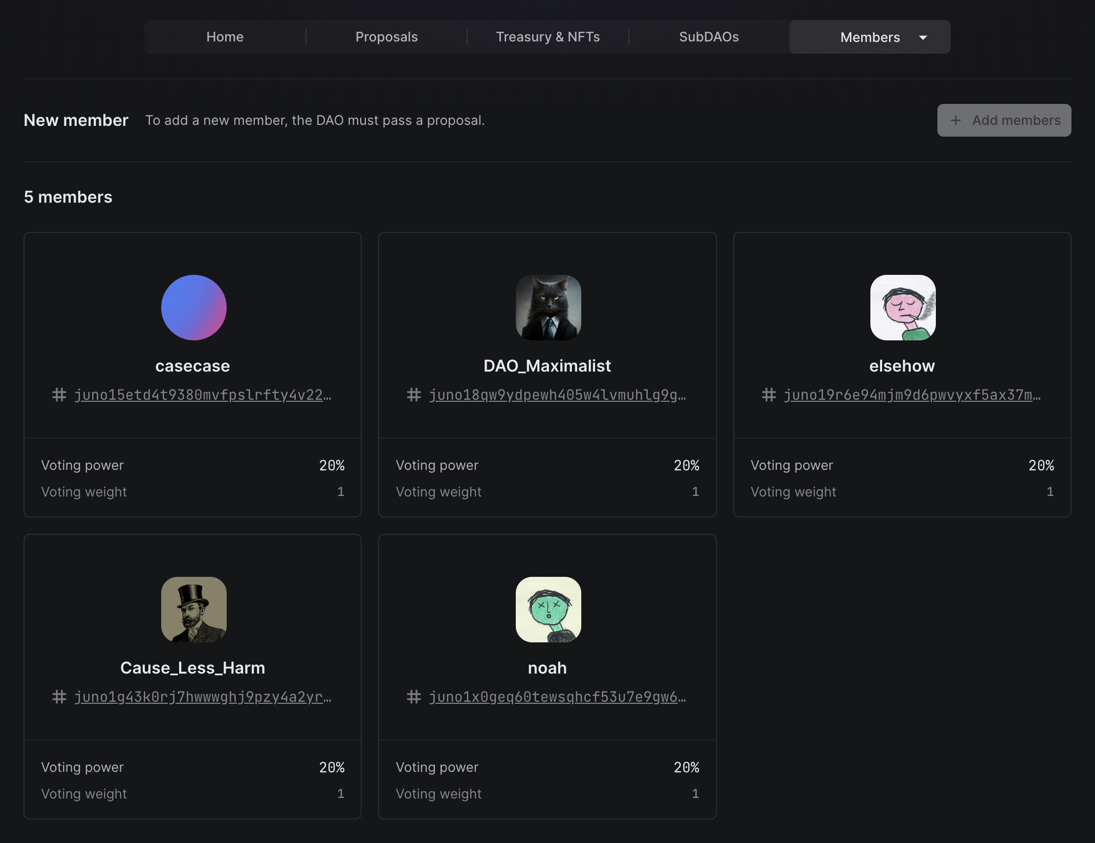 Membership-based DAO members screenshot